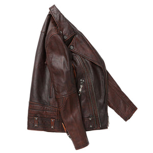 Men’s Distressed Brown Brando Moto Cowhide Genuine Leather Jacket