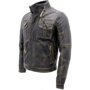 Men's Distressed Brown Motorcycle Genuine Cowhide Leather Jacket