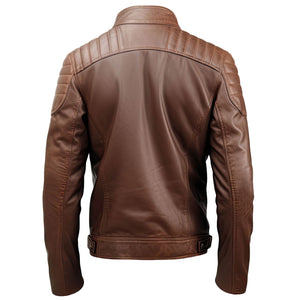 Men's Distressed Finish Brown Bomber Genuine Sheepskin Leather Jacket