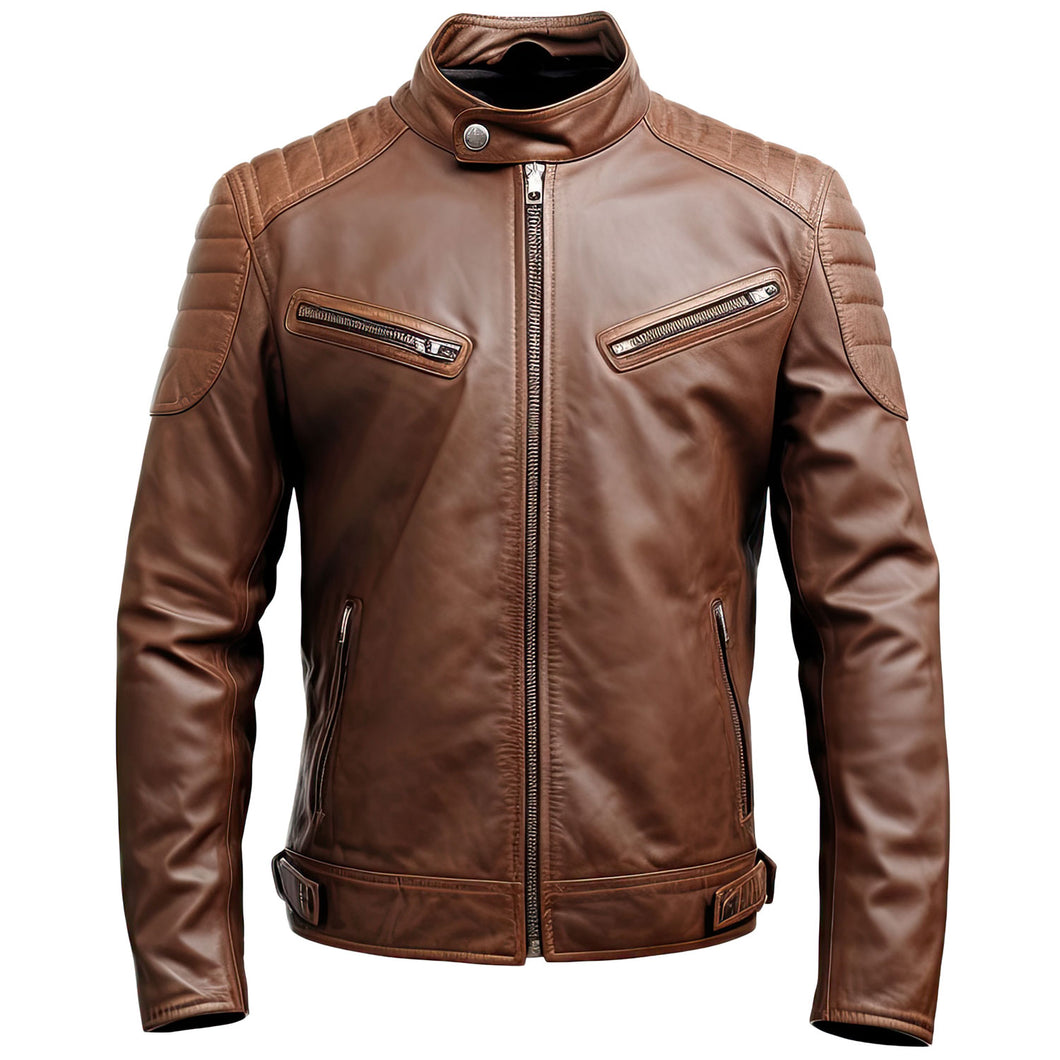 Men's Distressed Finish Brown Bomber Genuine Sheepskin Leather Jacket