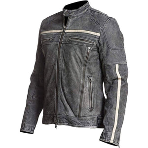 Men’s Grey Moto-Racer Vintage Genuine Cowhide Leather Jacket