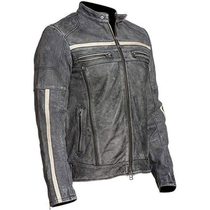 Men’s Grey Moto-Racer Vintage Genuine Cowhide Leather Jacket