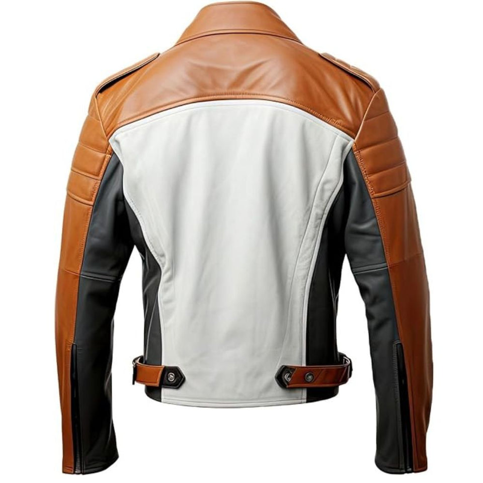 Men's Maverick Brown-Grey Sheepskin Quilted Shoulder Leather Jacket