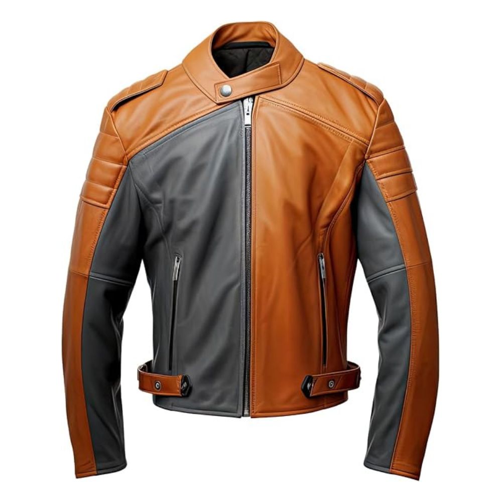 Men's Maverick Brown-Grey Sheepskin Quilted Shoulder Leather Jacket