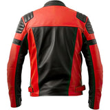 Men's Red-Black Genuine Sheepskin Quilted Motorcycle Leather Jacket