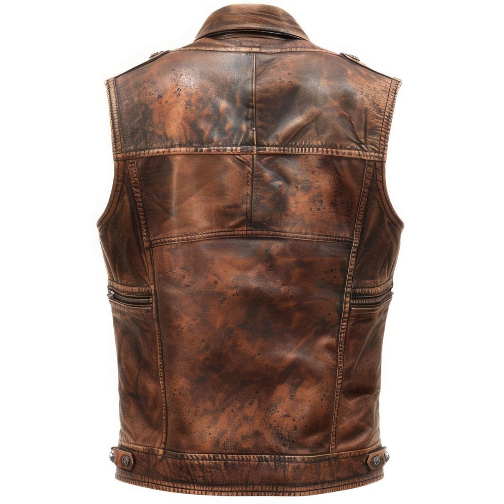 Men's Vintage Distressed Brown Premium Leather Motorcycle Vest