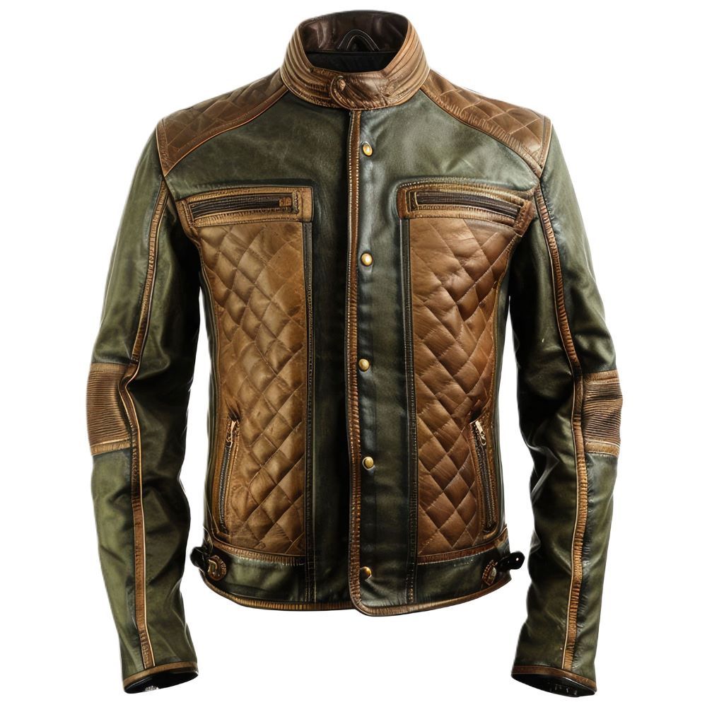 Men’s Greenish Brown Genuine Sheepskin Motorcycle Leather Jacket
