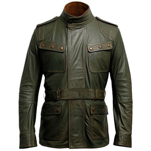 Men’s Rich Olive Green Genuine Sheepskin Bomber Biker Leather Jacket