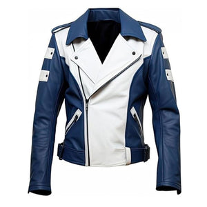 Men’s Blue Asymmetric Crossover Genuine Sheepskin Rider Leather Jacket