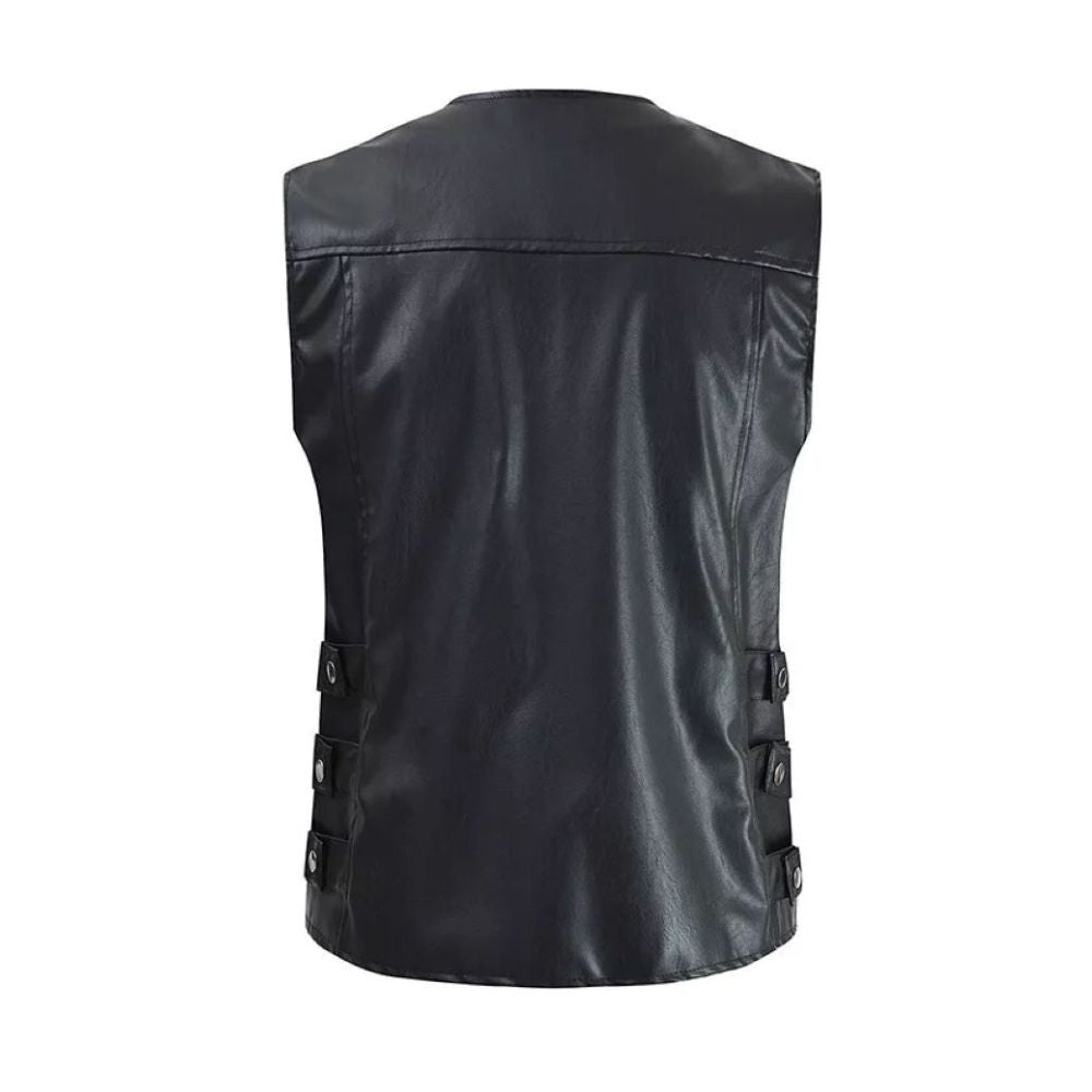 Men’s Black Sleeveless Genuine Lambskin Leather Moto Biker Waistcoat