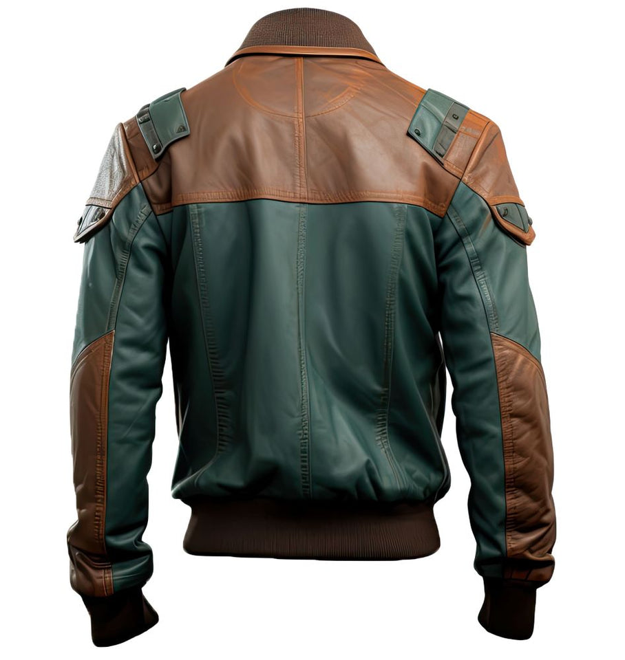 Men’s Brown Patched Bomber Premium Cowhide Moto Racer Leather Jacket