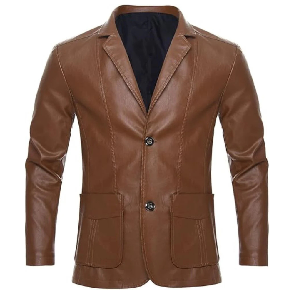 Men's Classic Brown Genuine Sheepskin Leather Blazer Coat