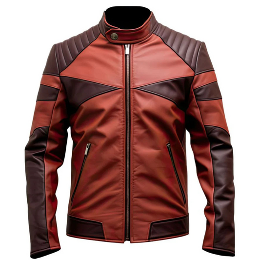 Men's Maroon Quilted genuine Sheepskin Biker Leather Jacket