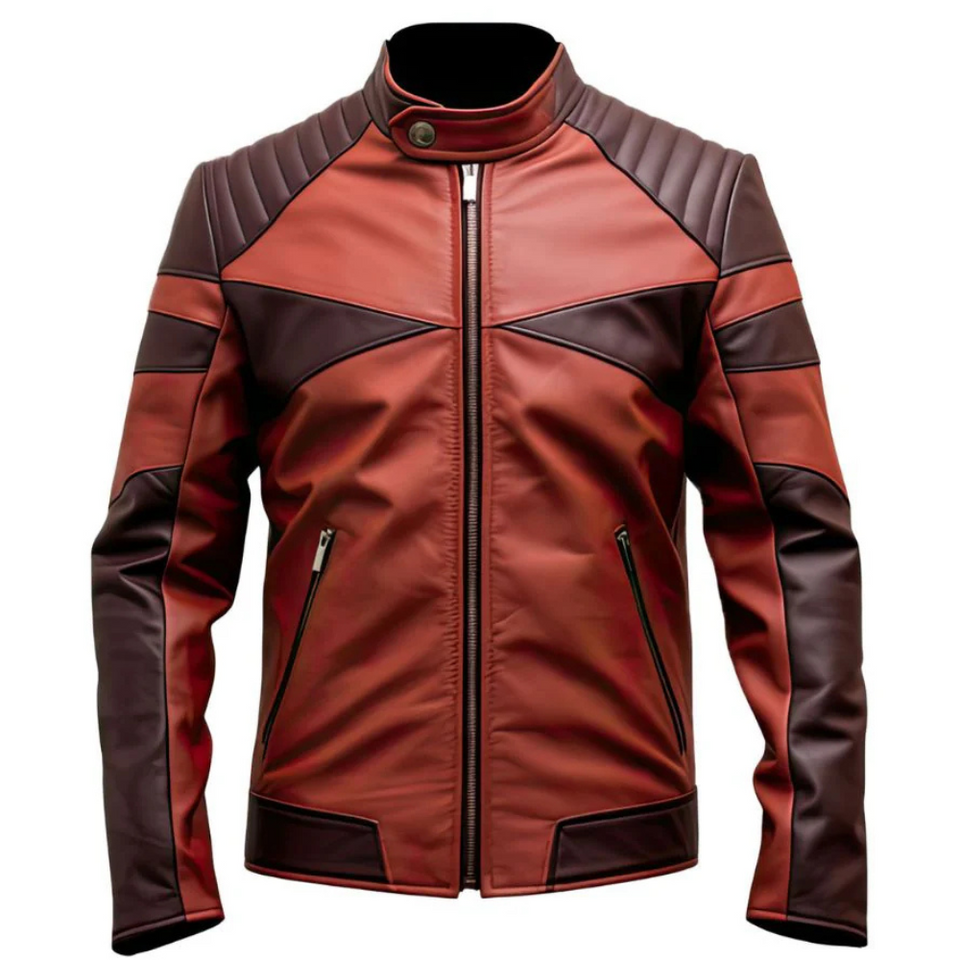 Men's Maroon Quilted genuine Sheepskin Biker Leather Jacket