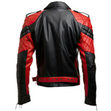 Men’s Moto Rider Black-Red Brando Genuine Sheepskin Leather Jacket