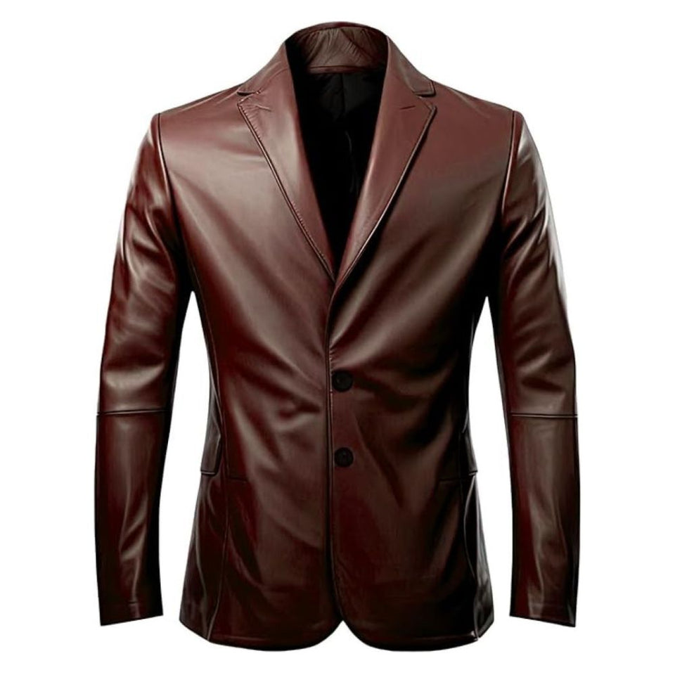 Men’s Office Wear Single Breasted Genuine Sheepskin Leather Blazer