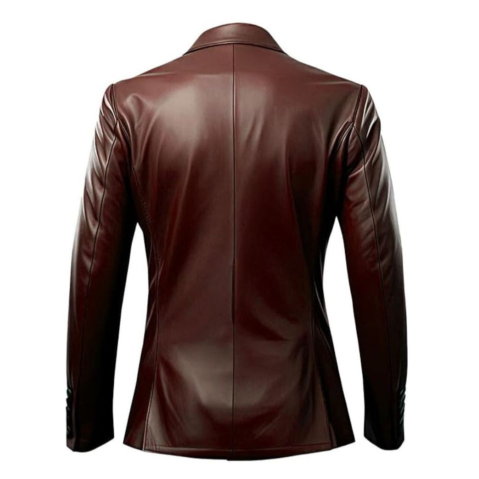 Men’s Office Wear Single Breasted Genuine Sheepskin Leather Blazer