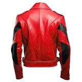 Men's Red Quilted Asymmetric Crossover Brando Sheepskin Leather Jacket