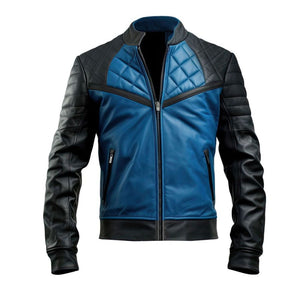 Men’s Royal Blue Genuine Sheepskin Quilted Motorcycle Leather Jacket