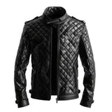 Men’s Classic Black Diamond Quilted Genuine Sheepskin Leather Jacket