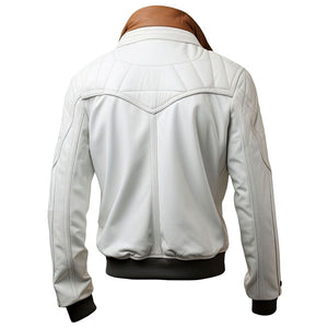 Men’s White Slim-Fit Motorcycle Genuine Sheepskin Leather Jacket