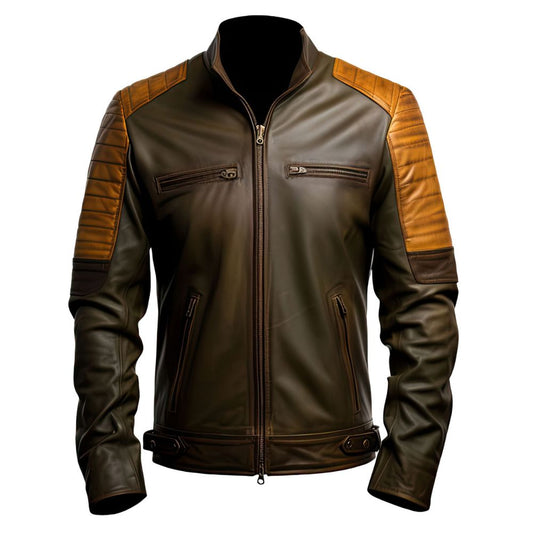 Men’s Classy Chocolate Brown Cafe Racer Genuine Sheepskin Leather Jacket