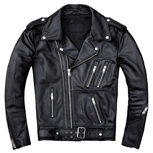 Men's Classic Black Brando Motorcycle Premium Cowhide Leather Jacket