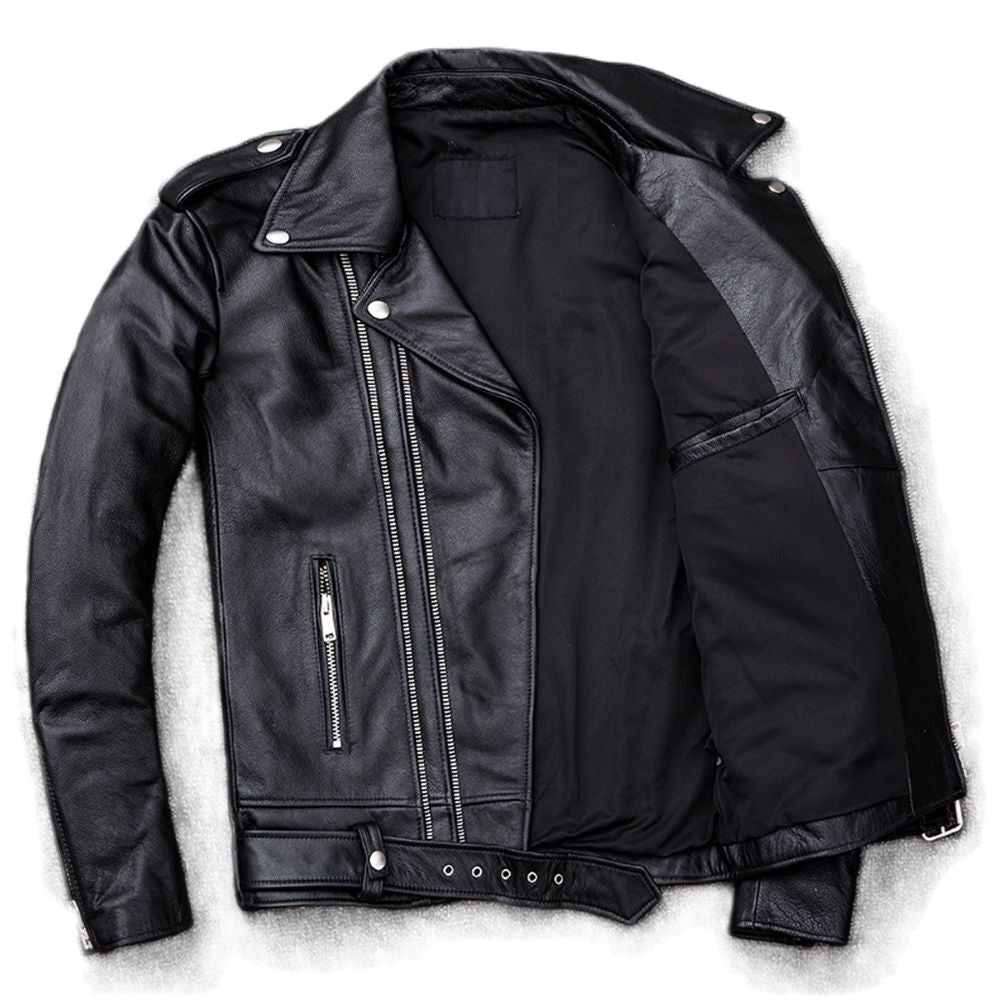 Men's Classic Black Brando Motorcycle Premium Cowhide Leather Jacket