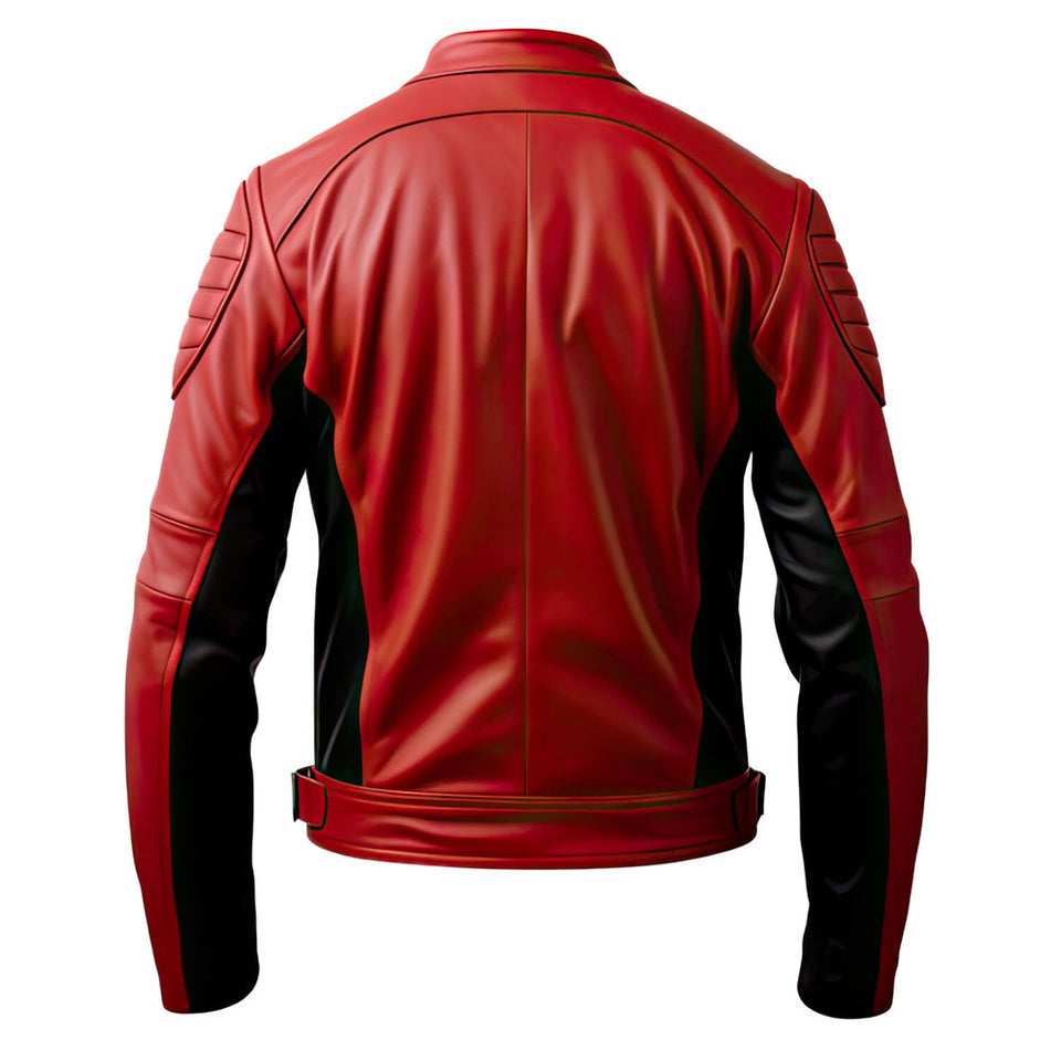 Men’s Red Black Genuine Sheepskin Racer Motorcycle Leather Jacket