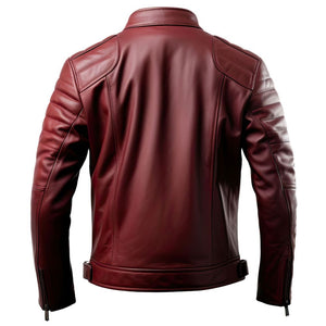 Men’s Biker Maroon Café-Racer Genuine Sheepskin Leather Jacket