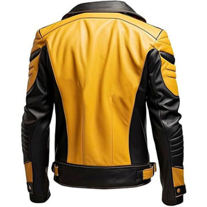 Men’s Moto-Style Yellow-Black Premium Sheepskin Leather Jacket