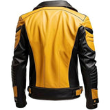 Men’s Moto-Style Yellow-Black Premium Sheepskin Leather Jacket