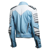 Men's White Striped Motorcycle Crossover Sheepskin Leather Jacket