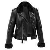 Women’s Black Genuine Sheepskin B3 Aviator Biker Leather Jacket