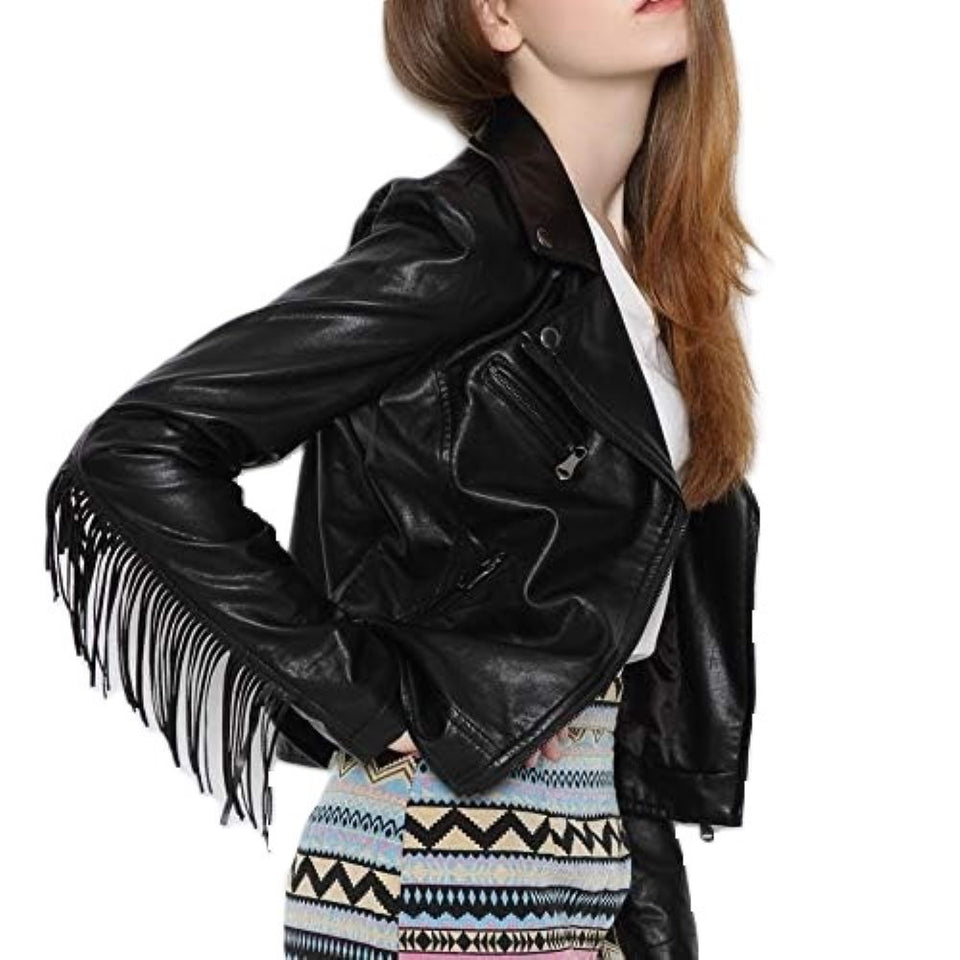 Women's Classic Black Motorcycle Genuine Lambskin Leather Jacket