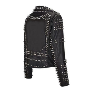 Women’s Slim-Fit Studded Moto Black Genuine Cowhide Leather Jacket