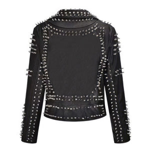 Women’s Slim-Fit Studded Moto Black Genuine Cowhide Leather Jacket