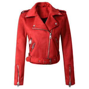 Women's Classy Red Brando Motorcycle Genuine Sheepskin Leather Jacket