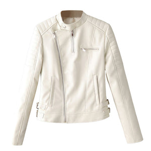 Women’s White Stylish Slim-Fit Biker Genuine Sheepskin Leather Jacket