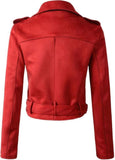 Women's Classy Red Brando Motorcycle Genuine Sheepskin Leather Jacket