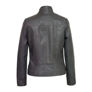 Women's Black Stab-Stitch Style Genuine Sheepskin Racer Leather Jacket