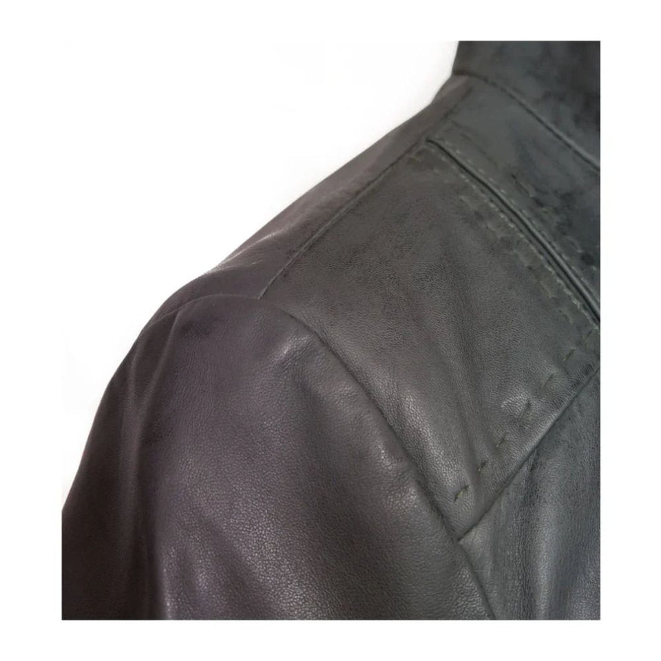 Women's Black Stab-Stitch Style Genuine Sheepskin Racer Leather Jacket