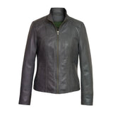 Women's Black Stab-Stitch Style Genuine Sheepskin Racer Leather Jacket