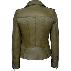 Women’s Rider Lightweight Olive Green Genuine Sheepskin Leather Jacket