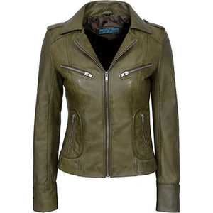 Women’s Rider Lightweight Olive Green Genuine Sheepskin Leather Jacket