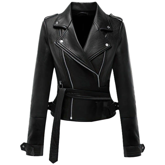 Women’s Premium Asymmetrical Brando Black Sheepskin Biker Leather Jacket