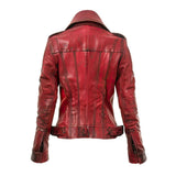 Women's Brando Distressed Maroon Genuine Sheepskin Leather Jacket