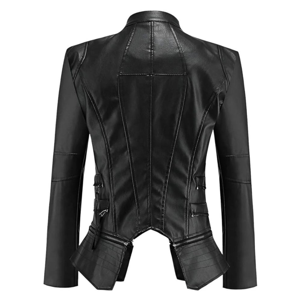 Women’s Winter Black Gothic Biker Genuine Sheepskin Leather Jacket