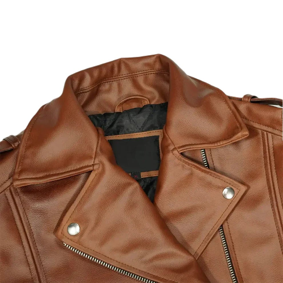 Women’s Brown Vintage Motorcycle Genuine Sheepskin Leather Jacket