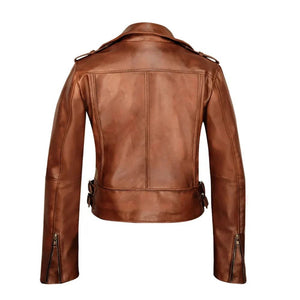 Women’s Brown Vintage Motorcycle Genuine Sheepskin Leather Jacket